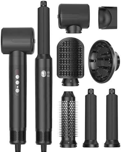 Air Styler 7 in 1 Hair Dryer Set, 110000 RPM High Speed Air Styling Drying System, Air Brush Hair Straightener Comb Wrap Air Curling Wand Hair Volumizer Electric Blow Dryer Set (B7S)