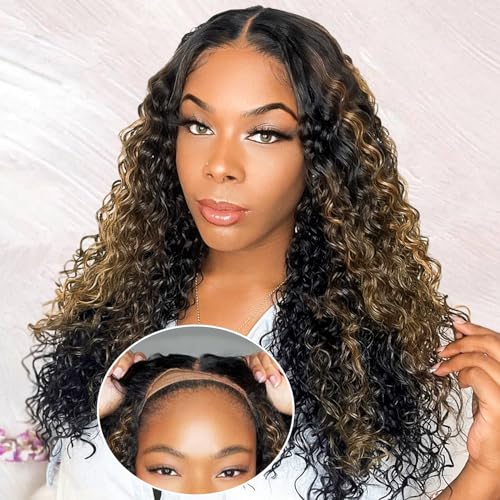 AISI 13x4 Highlight Ombre Deep Wave Lace Front Wigs Human Hair Wear and Go Glueless for Black Women Pre Plucked Cut No Glue #1B/27 With Blonde Color Wig 180% Density 18 Inch