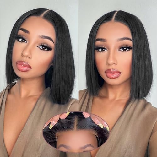 AISI Glueless Bob Wigs Human Hair Wear And Go Wig Short Straight Lace front Wigs Human Hair Pre Plucked With Baby Hair Glueless Wigs For Black Woman Beginner Friendly Natural Color (10 Inch)