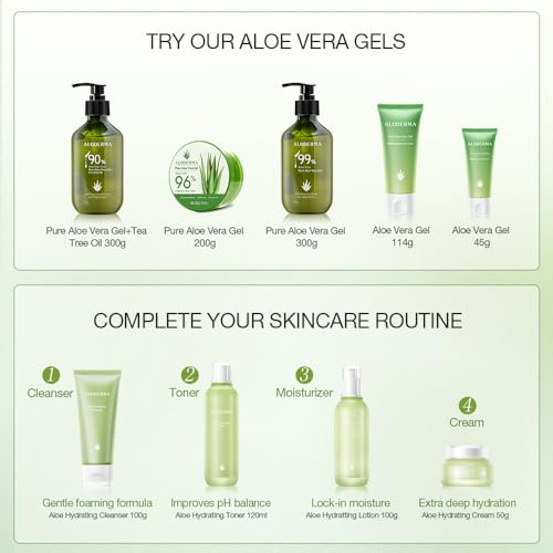 All Purpose Aloe Vera Gel Set - 6 Pieces - 300g Aloe Vera Gel, 300g Aloe Vera Gel + Tea Tree Oil, 200g Aloe Vera Gel, 2pcs x 114g Aloe Vera Gel & 45g Aloe Vera Gel - Image 9