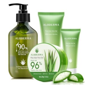 All Purpose Aloe Vera Gels Set - 5 Pieces - 300g Aloe Vera Gel + Tea Tree Oil, 200g Aloe Vera Gel, 114g Aloe Vera Gel & 2pcs x 45g Aloe Vera Gel