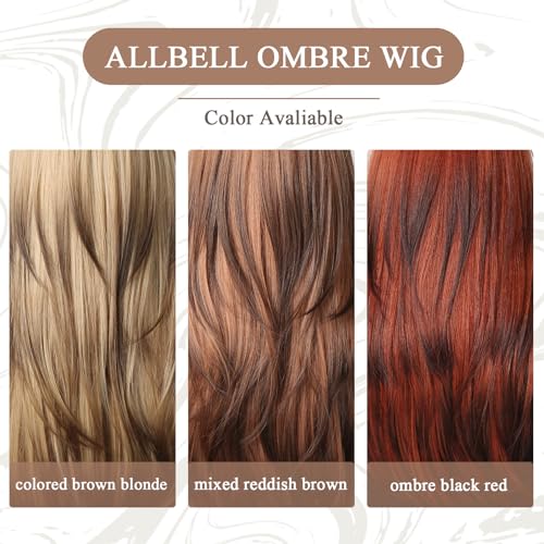 Allbell Long Straight Wigs for Women Red Mixed Brown Highlight Hair with Bangs Heat Resistant Fiber - Image 6