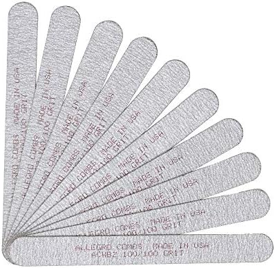 Allegro Combs 7 In. Nail Files Double Sided Wooden Emery Boards For Natural and Acrylic Grits 100,180, 120/240 USA. 10 Pcs. (100 Grit Zebra)