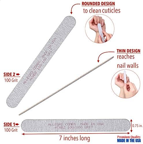 Allegro Combs 7 In. Nail Files Double Sided Wooden Emery Boards For Natural and Acrylic Grits 100,180, 120/240 USA. 10 Pcs. (100 Grit Zebra) - Image 2