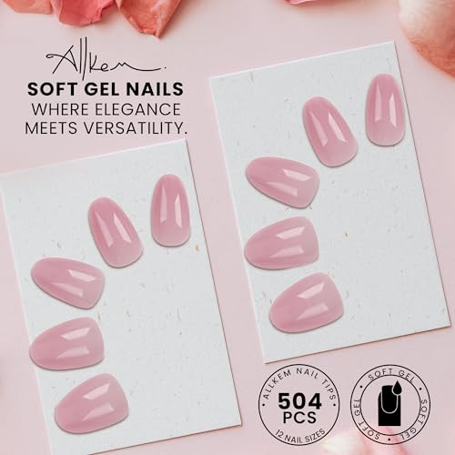 Allkem Soft Gel Nail Tips - Extra Short Almond Neutrals - Chic | 504 Pcs 12 Sizes Short Full Cover Nail Kit - Image 3
