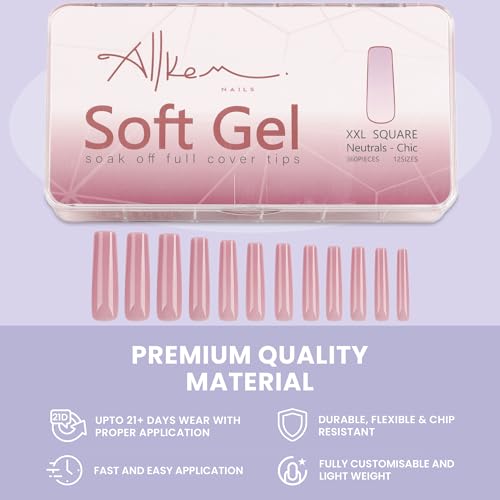 Allkem XXL Soft Gel Nail Tips 360 Pcs Square Full Cover Kit Neutrals - Image 2