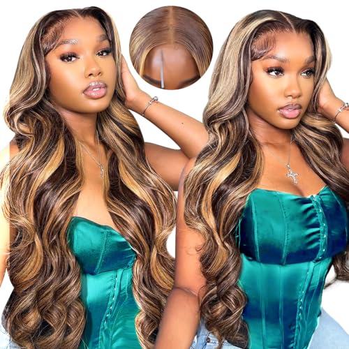 Allove 24 Inch Honey Blonde Ombre Body Wave 180% Density HD Lace Closure Wig