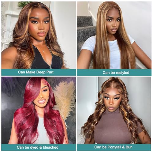 Allove 24 Inch Honey Blonde Ombre Body Wave 180% Density HD Lace Closure Wig - Image 8