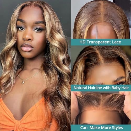 Allove 24 Inch Honey Blonde Ombre Body Wave 180% Density HD Lace Closure Wig - Image 7