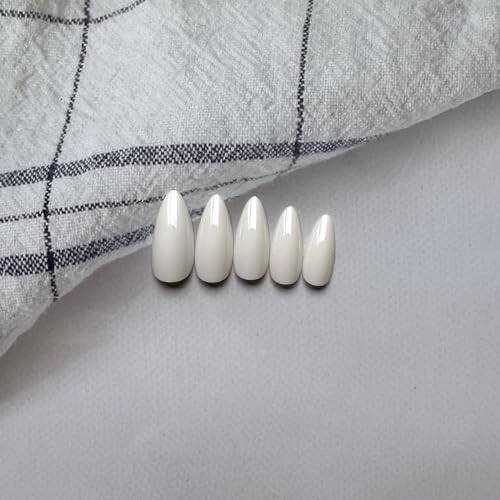 Almond Press on Nails Medium Length Fake Nails Pure White False Nails with Design Glossy Solid Color Glue on Nails Full Cover Acrylic Nails White Artificial Stick on Nails for Women Girls Manicure - Image 5