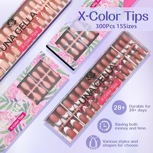 Almond Press on Nails - UNA GELLA 300Pcs Almond French Soft Gel Nail Tips 3 In 1 Pre-buff Gel X Nails Press ons Almond French Press on Nails Tips Gel X Nail Tips 15Sizes for Home DIY Salon - Image 2