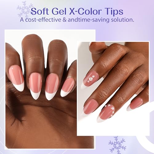 Almond Press on Nails - UNA GELLA 300Pcs Almond French Soft Gel Nail Tips 3 In 1 Pre-buff Gel X Nails Press ons Almond French Press on Nails Tips Gel X Nail Tips 15Sizes for Home DIY Salon - Image 7