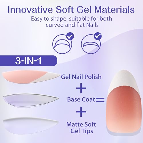 Almond Press on Nails - UNA GELLA 300Pcs Almond French Soft Gel Nail Tips 3 In 1 Pre-buff Gel X Nails Press ons Almond French Press on Nails Tips Gel X Nail Tips 15Sizes for Home DIY Salon - Image 4