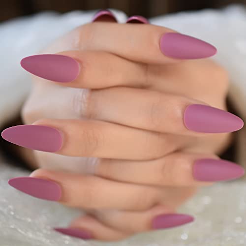 Almond Shape Purple Color Soild Color Violet Sample Designed Medium Press On Nails Full Cover Nail Tips Acrylic Manicure Salons At Home Cool Travel Outdoor For Womens Girls Teens With Tabs - Image 4