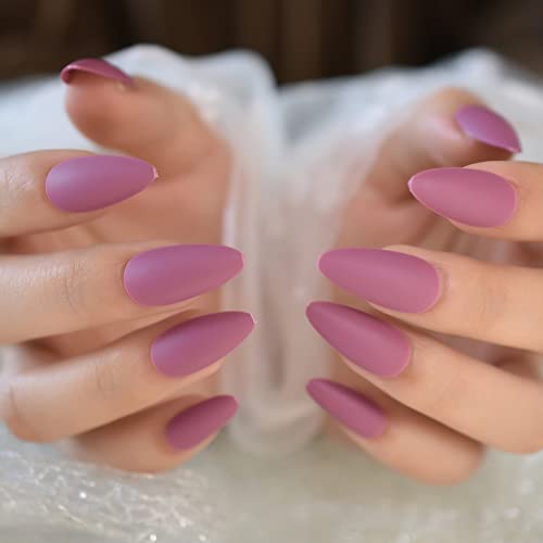 Almond Shape Purple Color Soild Color Violet Sample Designed Medium Press On Nails Full Cover Nail Tips Acrylic Manicure Salons At Home Cool Travel Outdoor For Womens Girls Teens With Tabs - Image 5