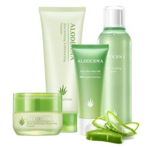 Aloderma Essential Aloe Soothing & Repairing Skin Care Set - 5 Pieces - Gel, Cleanser, Toner, Cream x2pcs