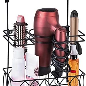 Alsonerbay Black Wall-Mounted Hair Dryer Holder and Tool Organizer Caddy 3 Sections