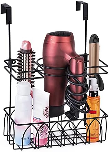 Alsonerbay Black Wall-Mounted Hair Dryer Holder and Tool Organizer Caddy 3 Sections