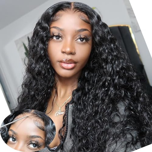 Amanda Wear And Go Glueless Wigs Human Hair Pre Cut Lace 6x4 Deep Wave Wig 180 Density Human Hair Wig Glue HD Lace Front Wig Human Hair 18 Inch
