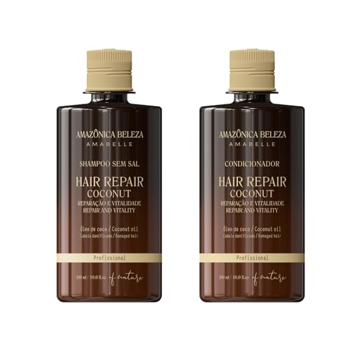 AMAZONICA BELEZA Hair Repair with Coconut Shampoo and Conditioner | Professional Line | Multivitamin Duo Repair for Damaged Hair |10 Oz