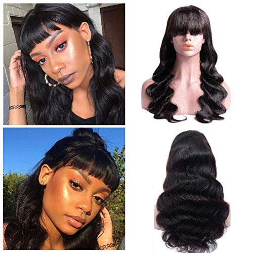 Amella Hair Brazilian Virgin Human Hair Body Wave Wigs With Bangs None Lace Front Wigs Glueless Machine Made Wigs For Black Women 150% Density Natural Black Color (18inch Body Wave) - Image 3