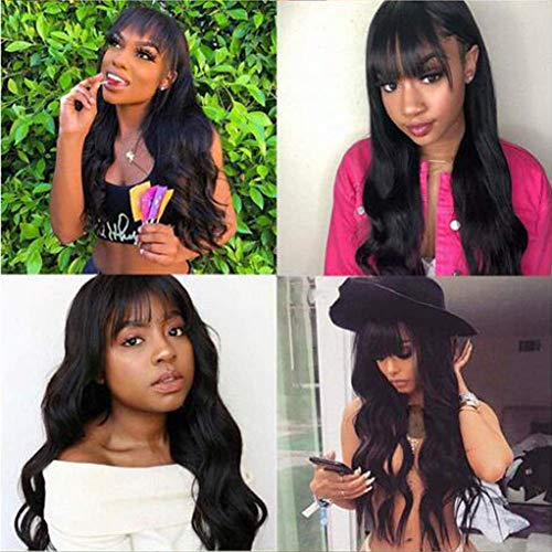 Amella Hair Brazilian Virgin Human Hair Body Wave Wigs With Bangs None Lace Front Wigs Glueless Machine Made Wigs For Black Women 150% Density Natural Black Color (18inch Body Wave) - Image 7