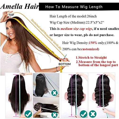 Amella Hair Brazilian Virgin Human Hair Body Wave Wigs With Bangs None Lace Front Wigs Glueless Machine Made Wigs For Black Women 150% Density Natural Black Color (18inch Body Wave) - Image 6