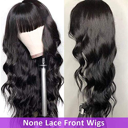 Amella Hair Brazilian Virgin Human Hair Body Wave Wigs With Bangs None Lace Front Wigs Glueless Machine Made Wigs For Black Women 150% Density Natural Black Color (18inch Body Wave) - Image 5