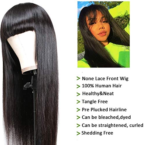 Amella Hair Straight Human Hair Wigs with Bangs for Black Women Brazilian Unprocessed Virgin Straight Hair Wigs 150% Density None Lace Front Wigs (18Inch, Machine Made Wigs) - Image 3