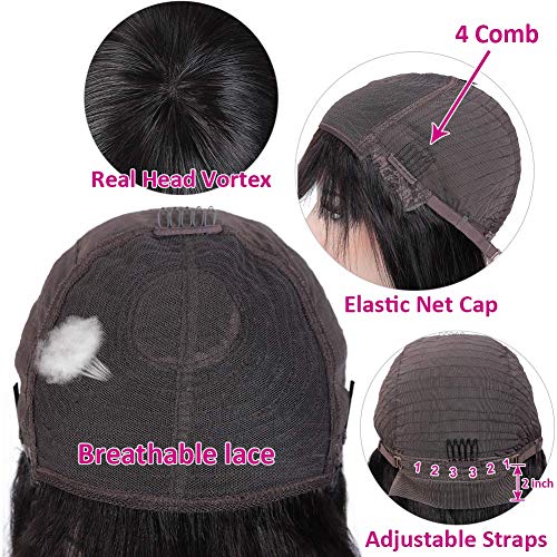 Amella Hair Straight Human Hair Wigs with Bangs for Black Women Brazilian Unprocessed Virgin Straight Hair Wigs 150% Density None Lace Front Wigs (18Inch, Machine Made Wigs) - Image 6