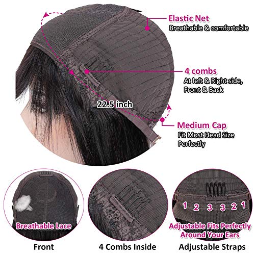 Amella Hair Straight Human Hair Wigs with Bangs for Black Women Brazilian Unprocessed Virgin Straight Hair Wigs 150% Density None Lace Front Wigs (18Inch, Machine Made Wigs) - Image 4