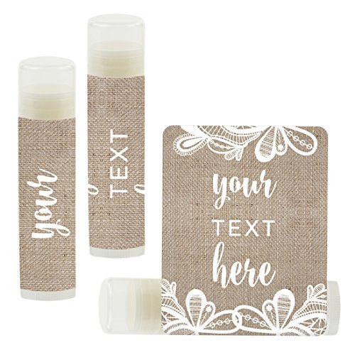 Custom Andaz Press Lip Balm Party Favors 12-Pack with Burlap Lace Detail