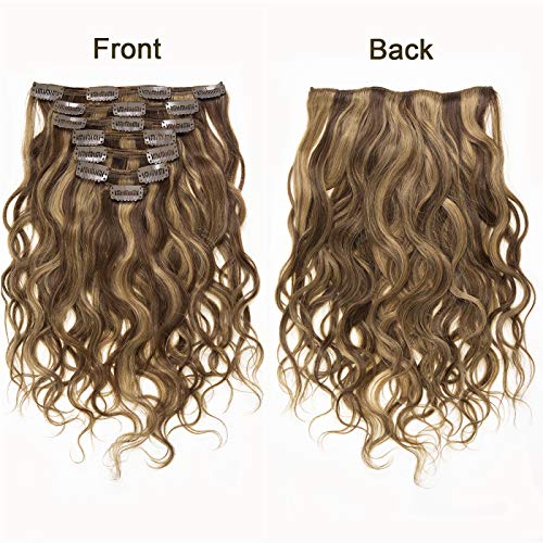 Anrosa Highlight Blonde Curly Clip in Human Hair Extensions Natural Wave Curly Clip in Hair Extensions 20inch Chocolate Brown Mixed with Strawberry Blonde Real Remy Human Hair Clip in Extensions 120g - Image 3