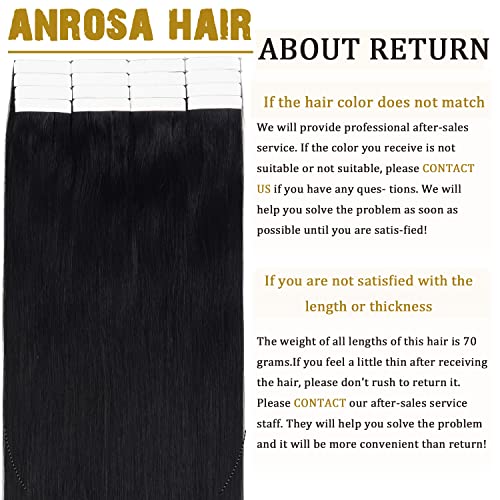 Anrosa Tape in Hair Extensions 16 Inch Double Sided Tape in Jet Balck Color Seamless PU Remy Hair Extension Brazilian Hair 50 Gram 20 Pcs Tape In Extensions Human Hair - Image 6