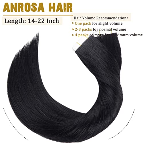 Anrosa Tape in Hair Extensions 16 Inch Double Sided Tape in Jet Balck Color Seamless PU Remy Hair Extension Brazilian Hair 50 Gram 20 Pcs Tape In Extensions Human Hair - Image 5