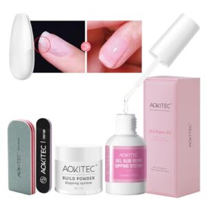 Aokitec 28g Clear Dip Powder Nail Repair Kit with 15ml Glue for Weak Nails