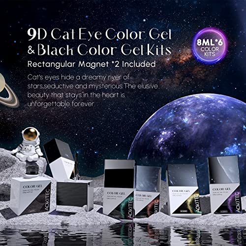 Aokitec 8ML*6 9D Cat Eye Gel Nail Polish Kits With Black Gel Polish And Magnetic Galaxy Glitter Holographic Shimmer Magic UV LED Soak Off Gel For Nail Art - Image 2
