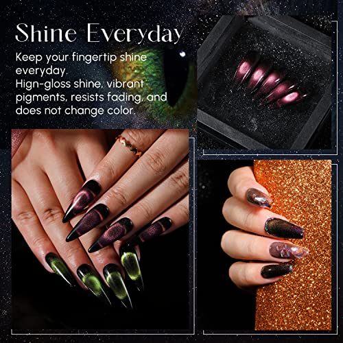 Aokitec 8ML*6 9D Cat Eye Gel Nail Polish Kits With Black Gel Polish And Magnetic Galaxy Glitter Holographic Shimmer Magic UV LED Soak Off Gel For Nail Art - Image 4
