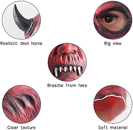 AQKILO® Red Hell Demon Mask With Black Horms Mask Scary Halloween Latex Full Head Realistic Masks Fancy Dress for Halloween Carnival Costume Party - Image 5