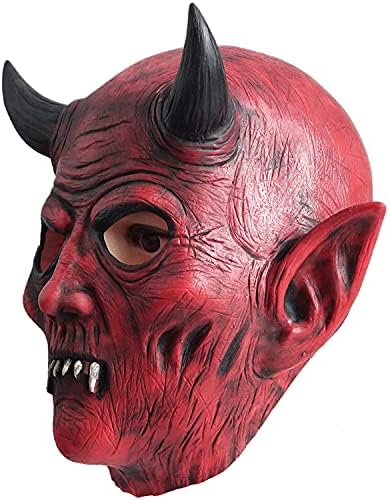 AQKILO® Red Hell Demon Mask With Black Horms Mask Scary Halloween Latex Full Head Realistic Masks Fancy Dress for Halloween Carnival Costume Party - Image 2