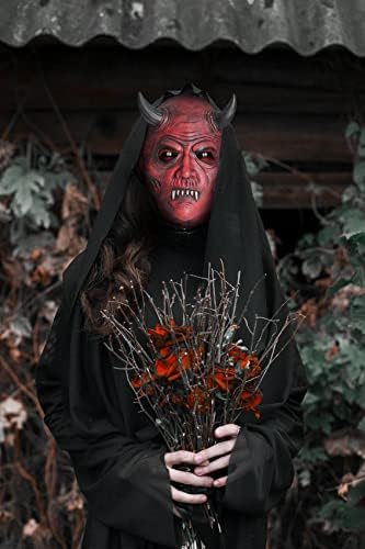 AQKILO® Red Hell Demon Mask With Black Horms Mask Scary Halloween Latex Full Head Realistic Masks Fancy Dress for Halloween Carnival Costume Party - Image 7