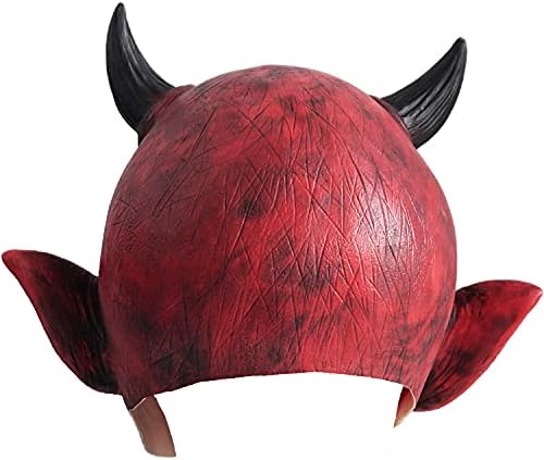 AQKILO® Red Hell Demon Mask With Black Horms Mask Scary Halloween Latex Full Head Realistic Masks Fancy Dress for Halloween Carnival Costume Party - Image 3