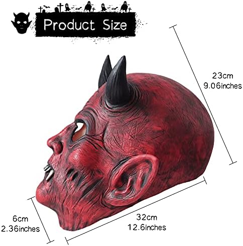 AQKILO® Red Hell Demon Mask With Black Horms Mask Scary Halloween Latex Full Head Realistic Masks Fancy Dress for Halloween Carnival Costume Party - Image 4