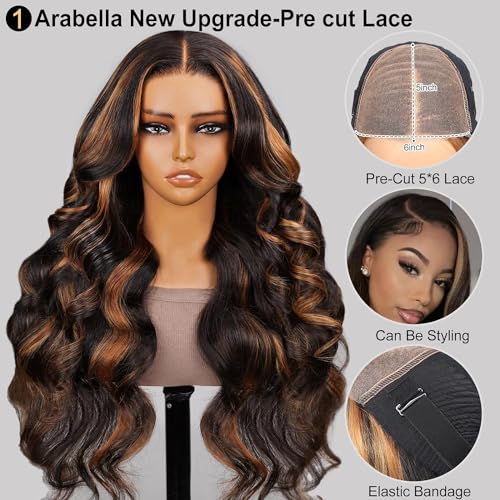 Arabella 5x6 Ready to Go Glueless Wigs Human Hair 1B/30 Highlight Lace Front Wig Human Hair 210% Density Pre Cut Glueless Wigs Human Hair Real Pre Bleached Body Wave Wig (20inch, 5X6 Body Wave Wig) - Image 2