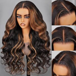 Arabella 5x6 Ready to Go Glueless Wigs Human Hair 1B/30 Highlight Lace Front Wig Human Hair 210% Density Pre Cut Glueless Wigs Human Hair Real Pre Bleached Body Wave Wig (20inch, 5X6 Body Wave Wig)