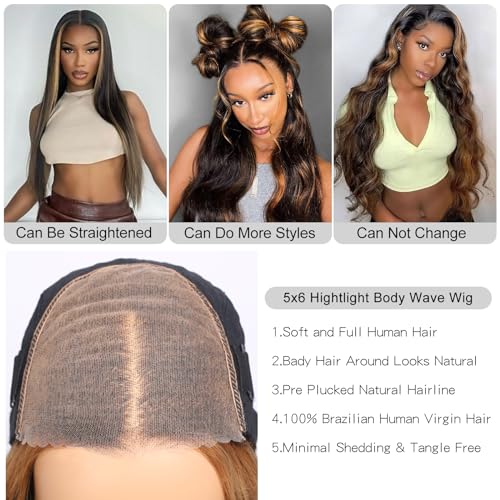 Arabella 5x6 Ready to Go Glueless Wigs Human Hair 1B/30 Highlight Lace Front Wig Human Hair 210% Density Pre Cut Glueless Wigs Human Hair Real Pre Bleached Body Wave Wig (24inch, 5X6 Body Wave Wig) - Image 7
