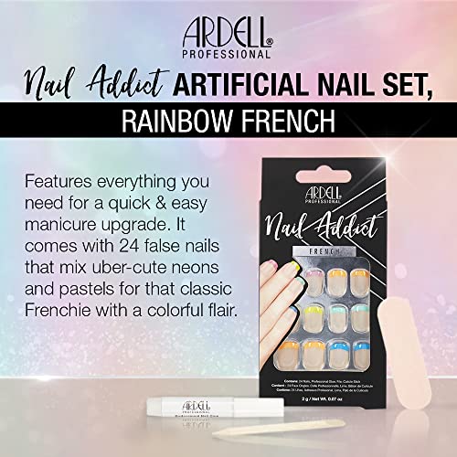 Ardell Nail Addict Artificial Nail Set, Rainbow French 24-Pc, Short-Length Press-Ons, Easy to Apply, Durable, Complete with Nail File, Cuticle Stick and Adhesive - Image 2