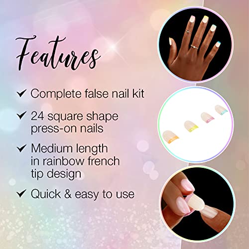 Ardell Nail Addict Artificial Nail Set, Rainbow French 24-Pc, Short-Length Press-Ons, Easy to Apply, Durable, Complete with Nail File, Cuticle Stick and Adhesive - Image 4