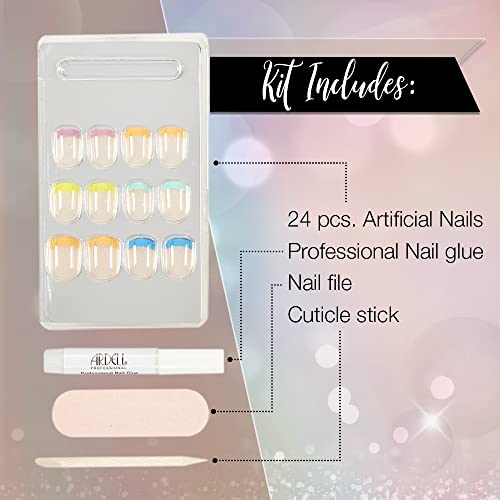 Ardell Nail Addict Artificial Nail Set, Rainbow French 24-Pc, Short-Length Press-Ons, Easy to Apply, Durable, Complete with Nail File, Cuticle Stick and Adhesive - Image 6