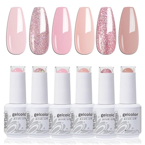 Arte Clavo Gel Nail Polish, Nude Pink 6 Colors Gel Nail Polish Set Pink Glitter Nail Polish Gel Classic Nude Sheer Pink Gel Polish LED Nail Art Soak Off DIY Salon Gifts for Women Girls 627…